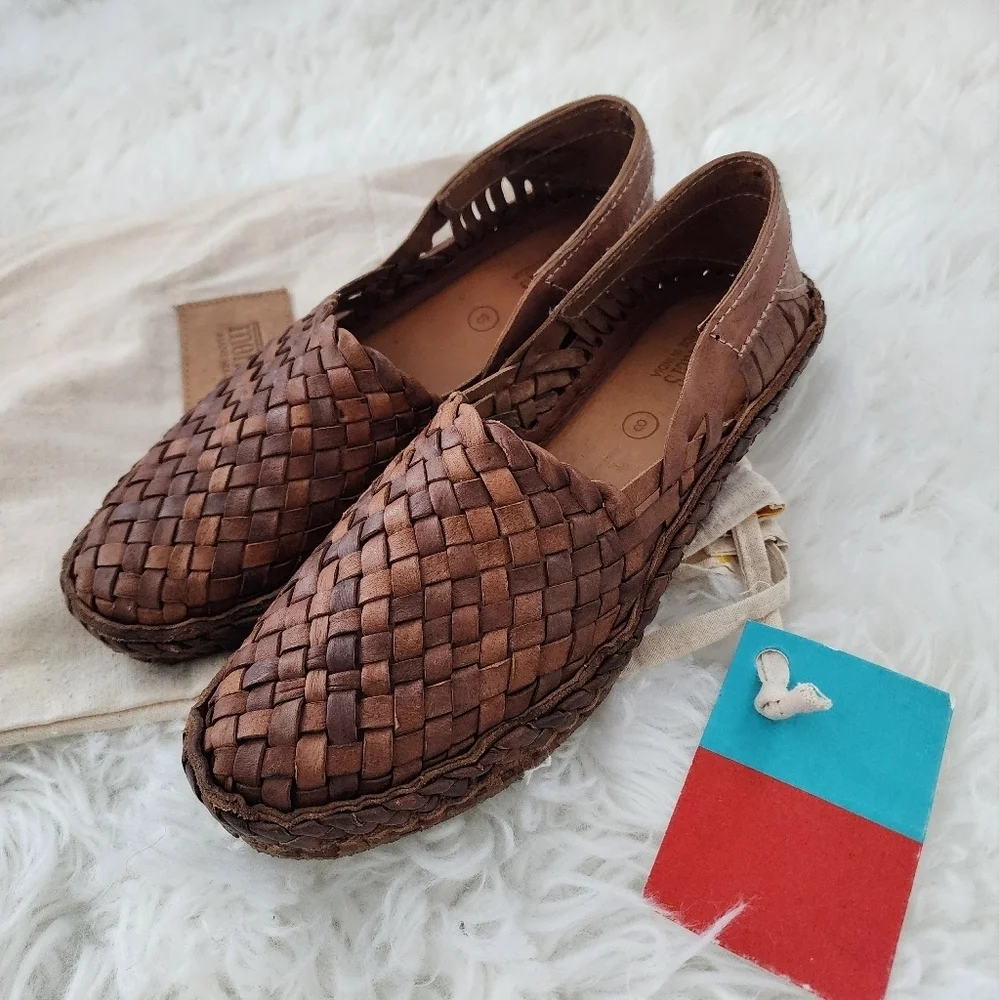 Brown Woven Leather Loafers - Picture 1 of 9